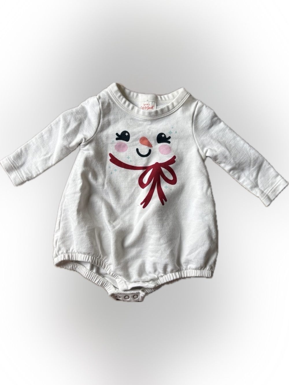 Cat & Jack Cream Snowman Face One-Piece with Red Bow